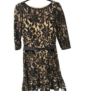 Tadashi Shoji Black and Gold Floral Lace Dress